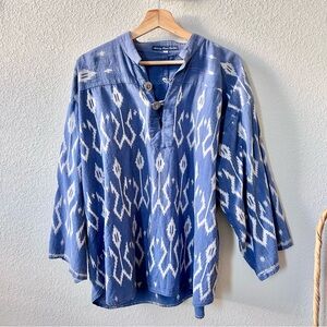 Mekong River Textiles Blue Indigo Dyed Ikat Cotton Top Coin Buttons Size Large